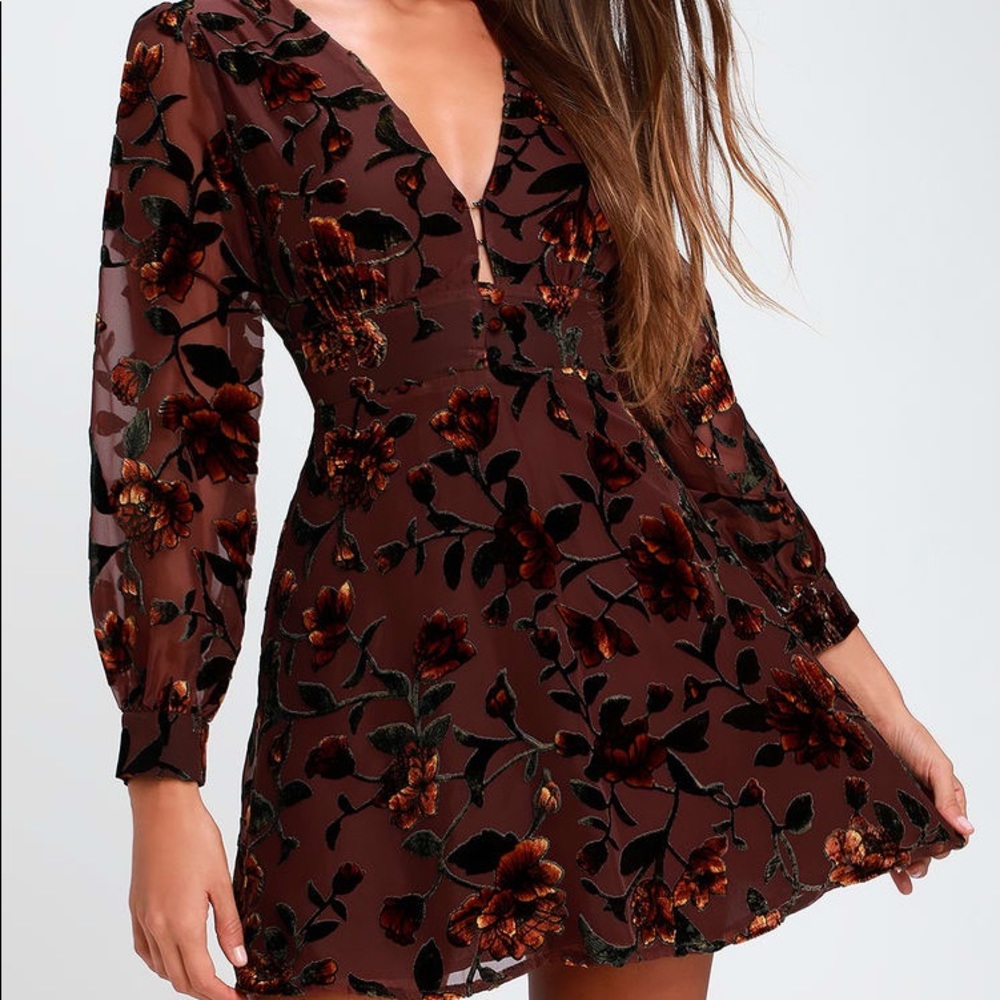 Vivian Plum Purple Burnout Velvet Floral Print Skater Dress